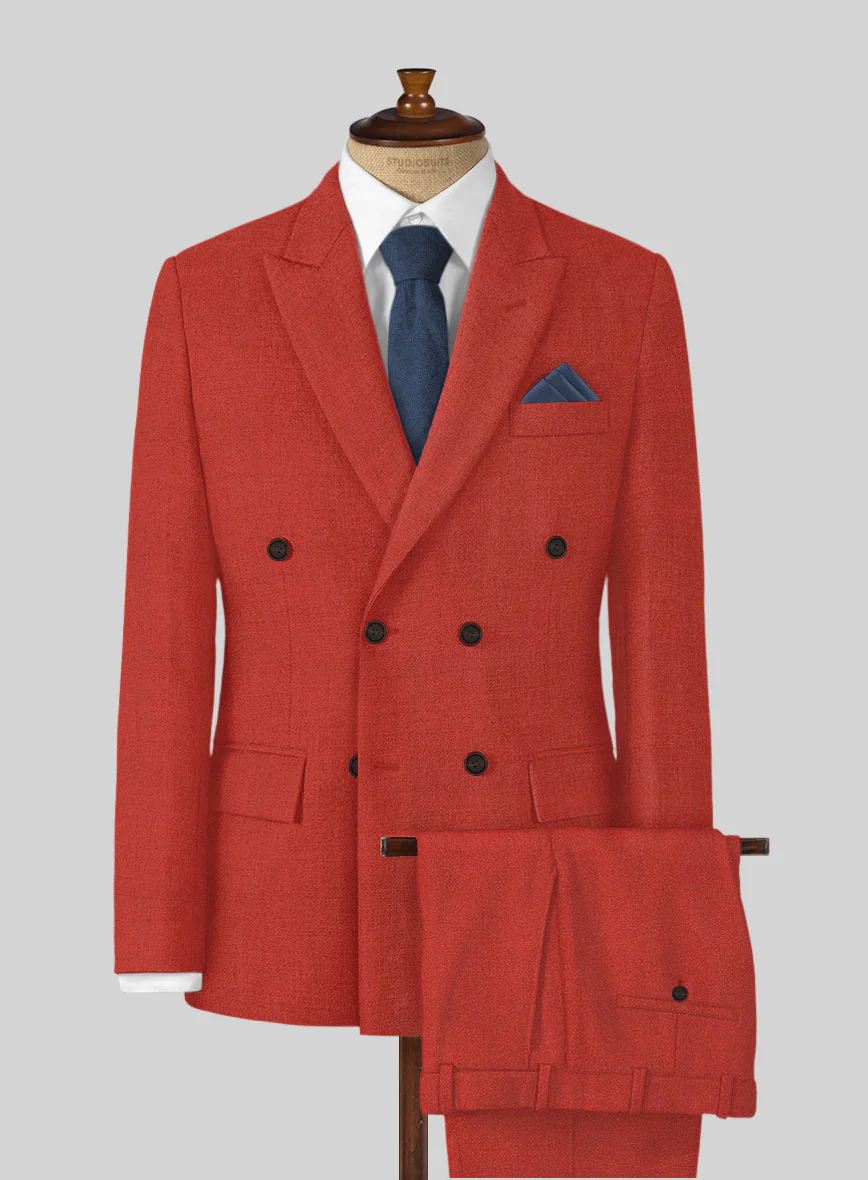 Naples Fiery Orange Tweed Double Breasted Suit