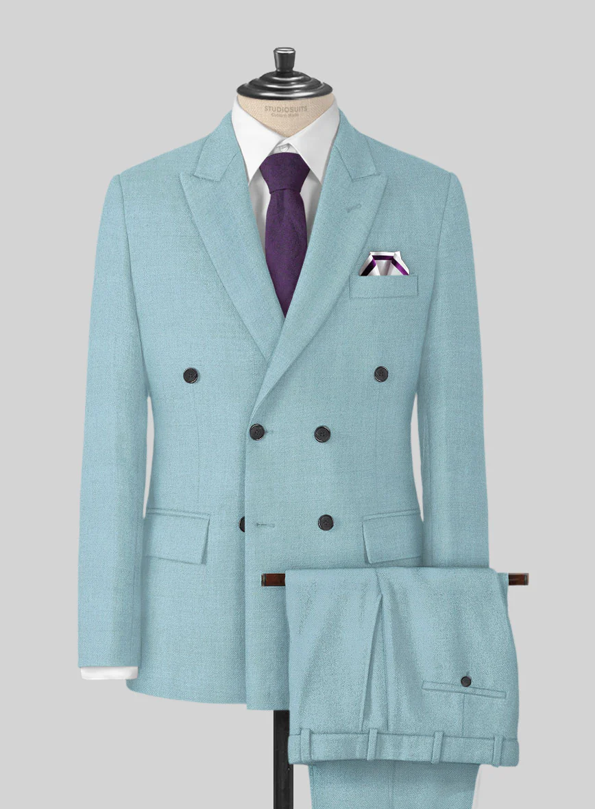 Naples Light Blue Tweed Double Breasted Suit