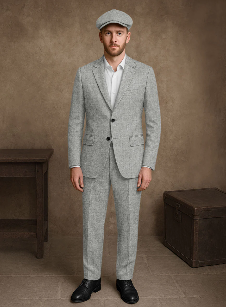 Naples Light Gray Tweed Suit