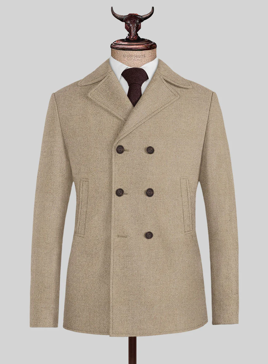 Naples Muted Beige Tweed Pea Coat