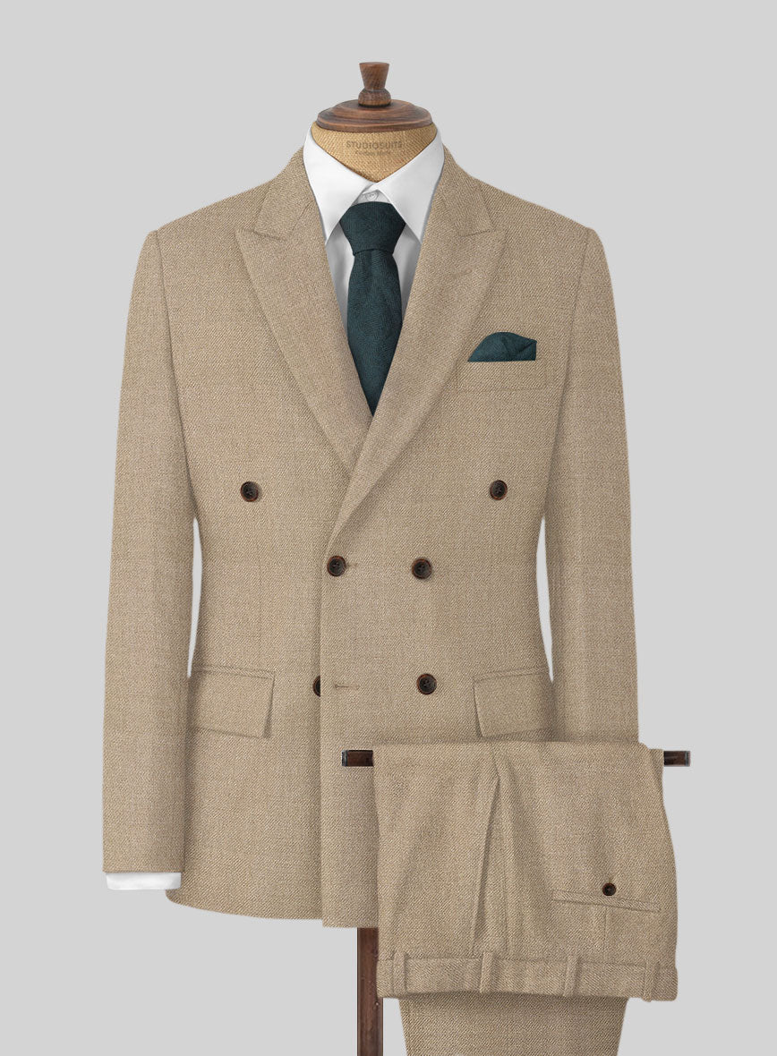 Naples Muted Beige Tweed Double Breasted Suit