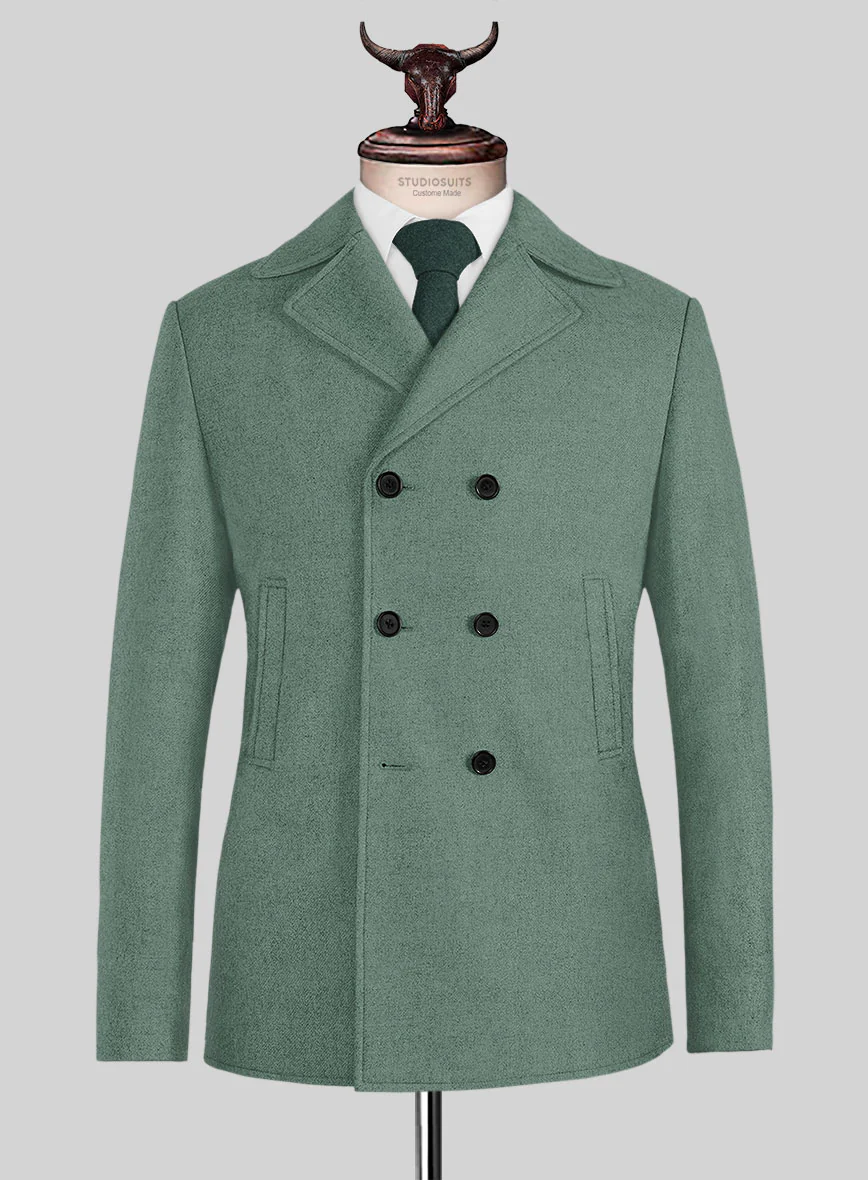 Naples Muted Green Tweed Pea Coat