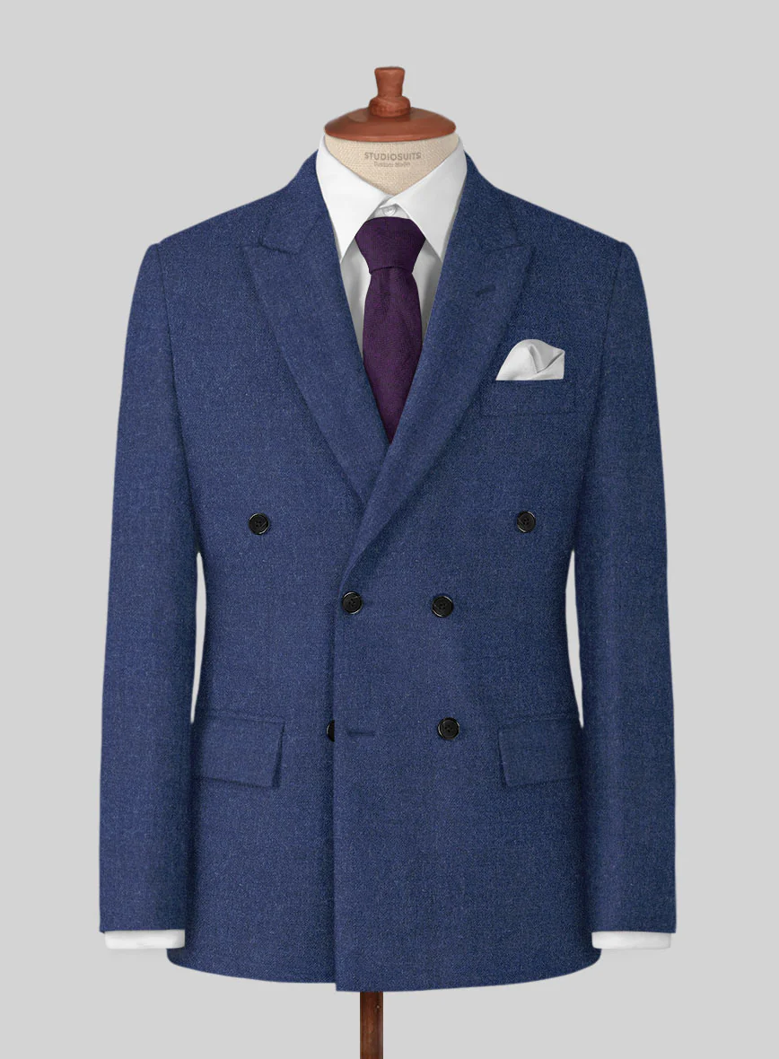 Naples Powder Blue Tweed Double Breasted Jacket