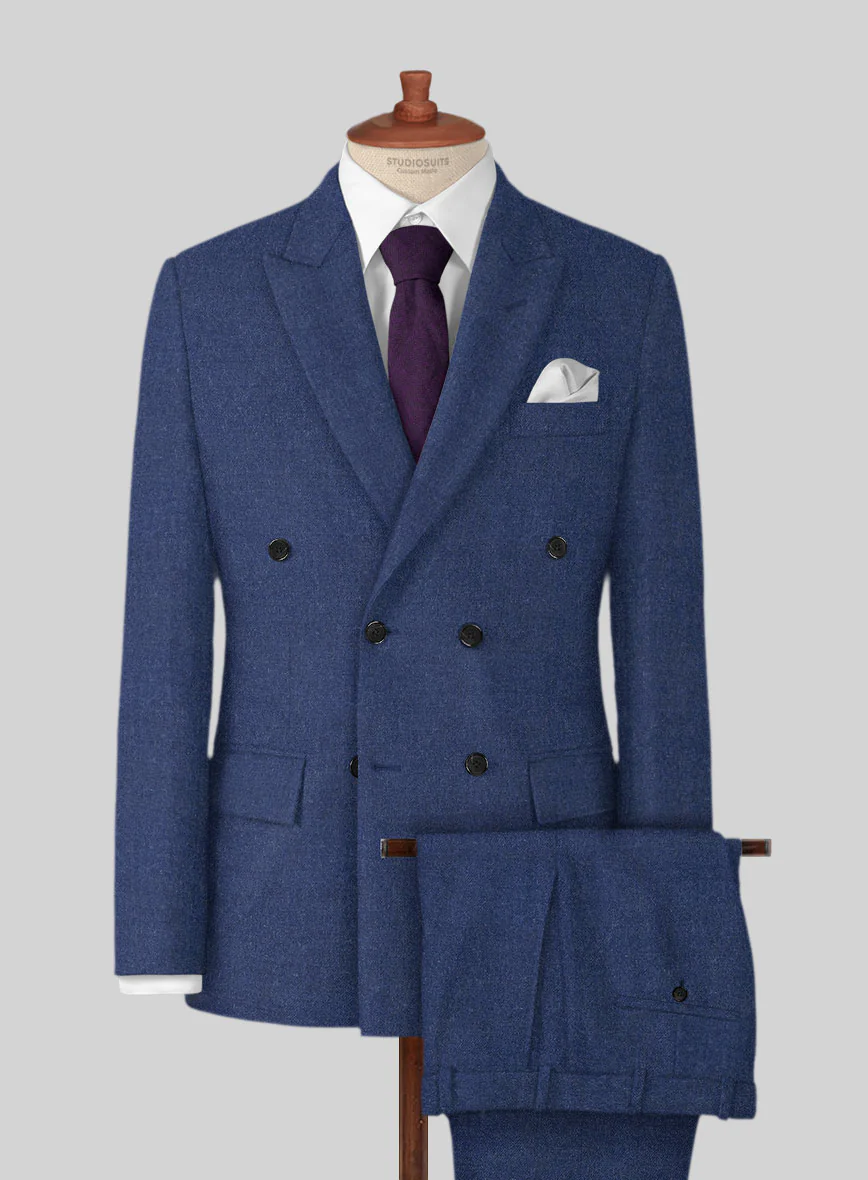 Naples Powder Blue Tweed Double Breasted Suit