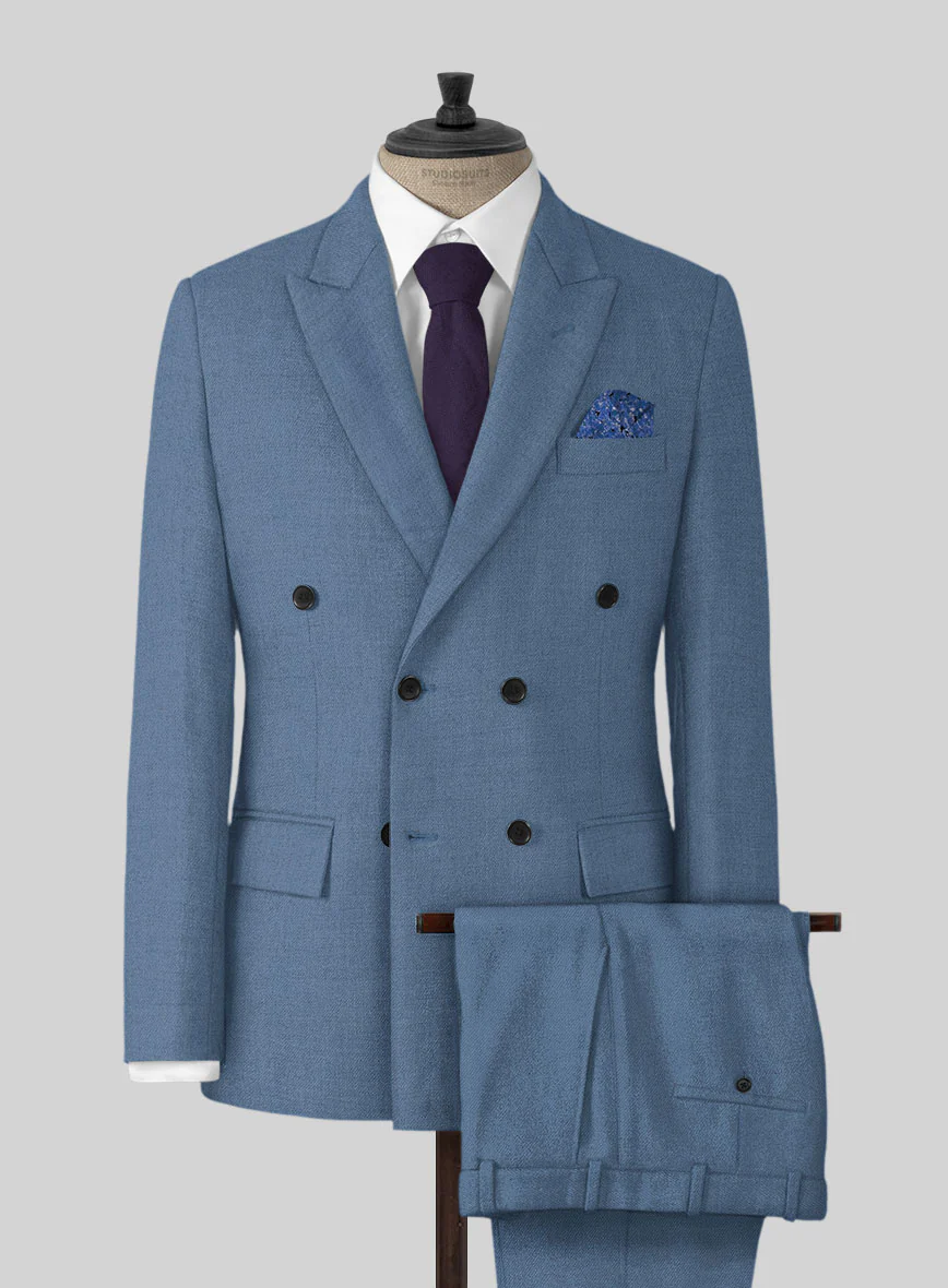 Naples Retro Blue Tweed Double Breasted Suit