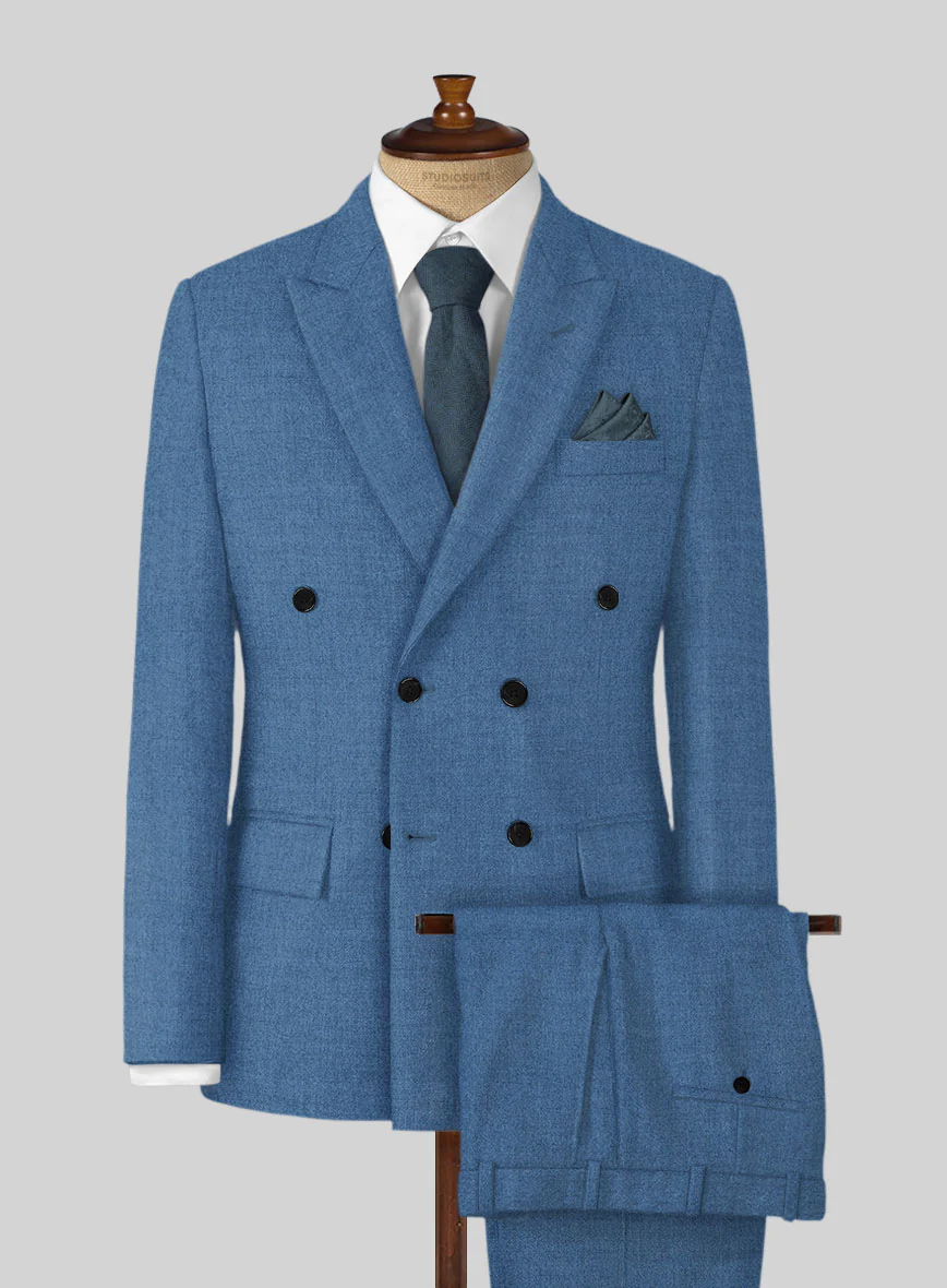 Naples Saga Blue Tweed Double Breasted Suit