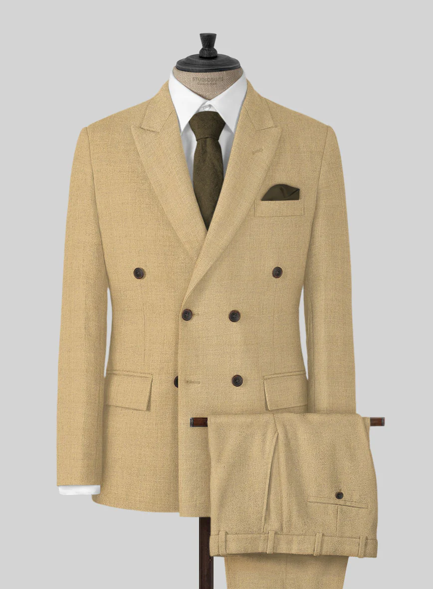Naples Sahara Beige Tweed Double Breasted Suit