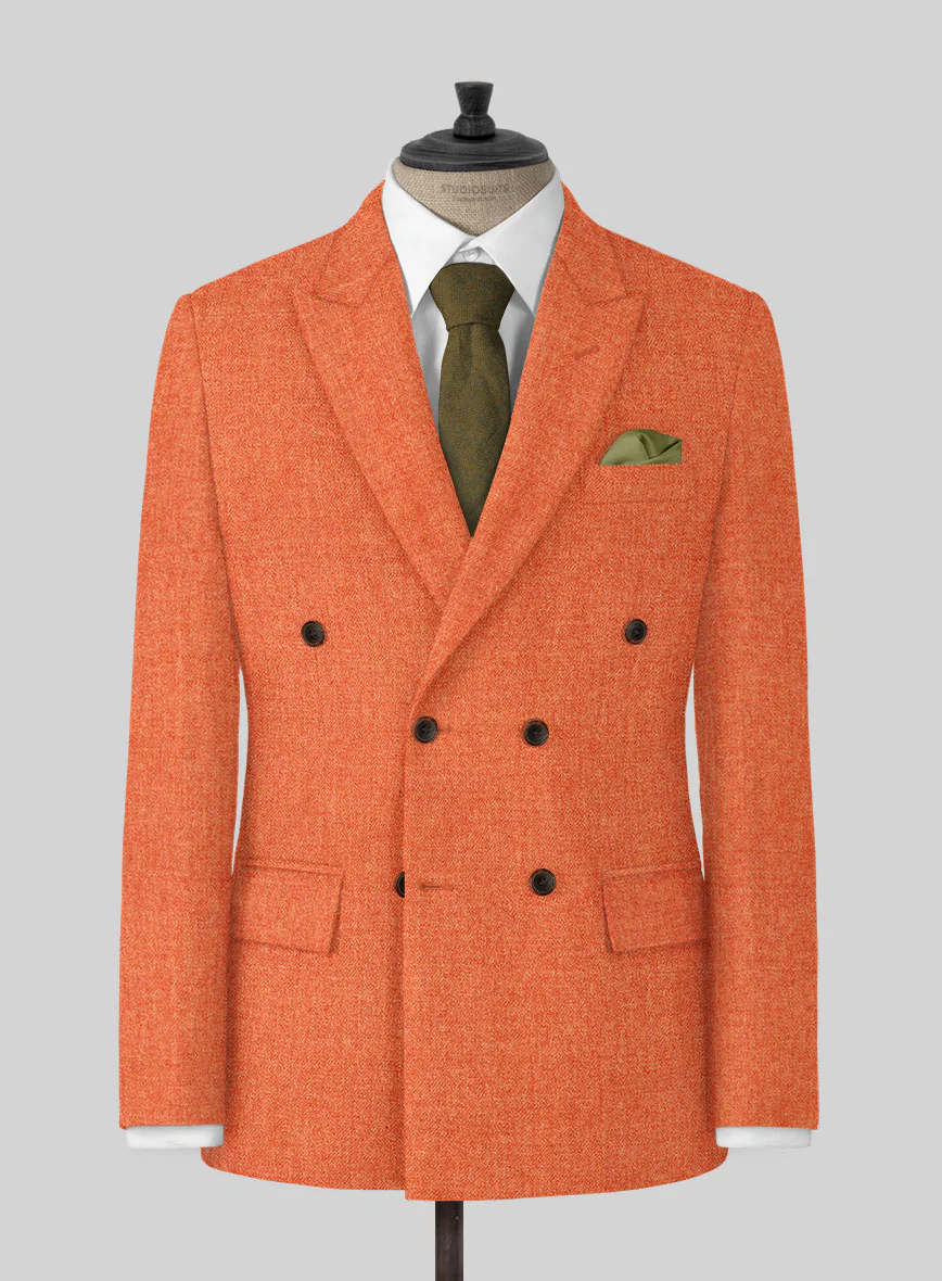 Naples Spring Orange Tweed Double Breasted Jacket
