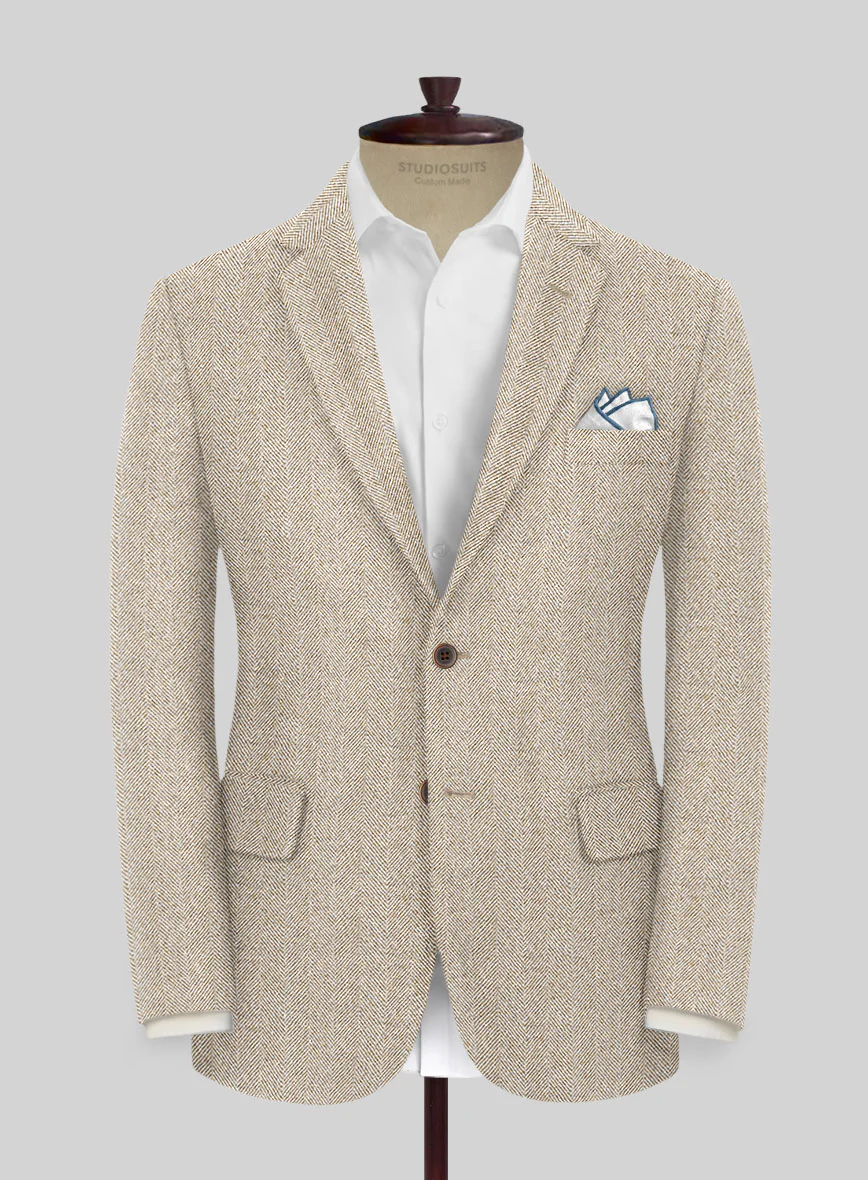 Naples Wide Herringbone Beige Tweed Jacket