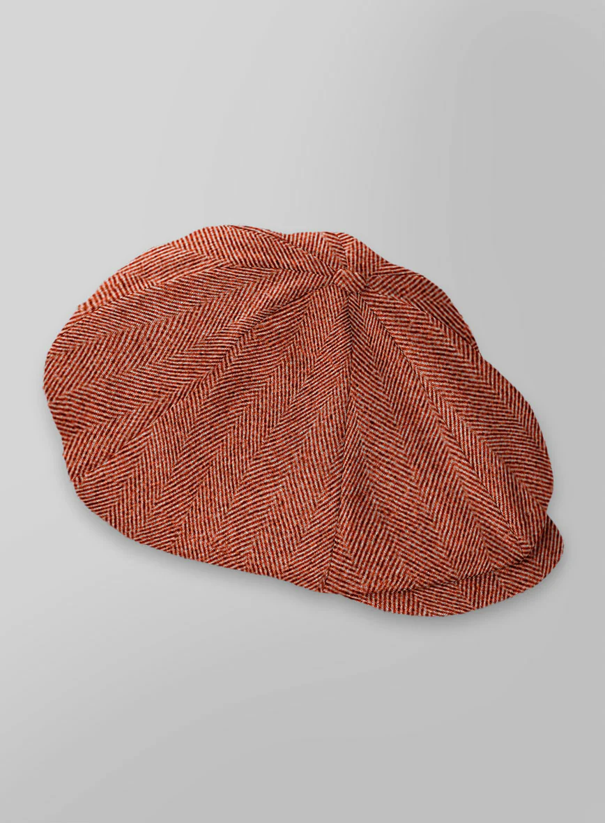 Naples Wide Herringbone Carmine Pink Tweed Newsboy Cap - Image 3