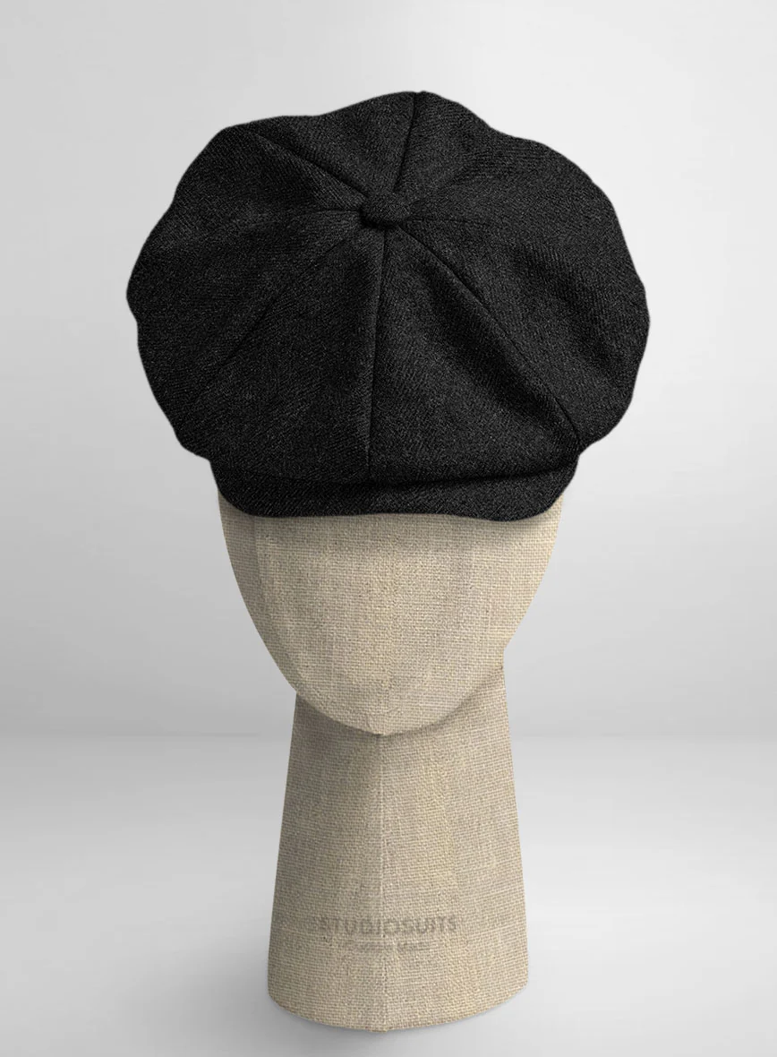 Naples Wide Herringbone Charcoal Tweed Newsboy Cap