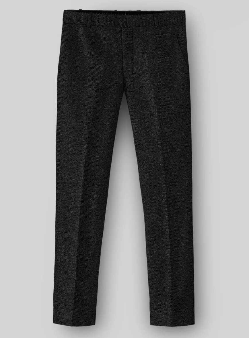 Naples Wide Herringbone Charcoal Tweed Pants