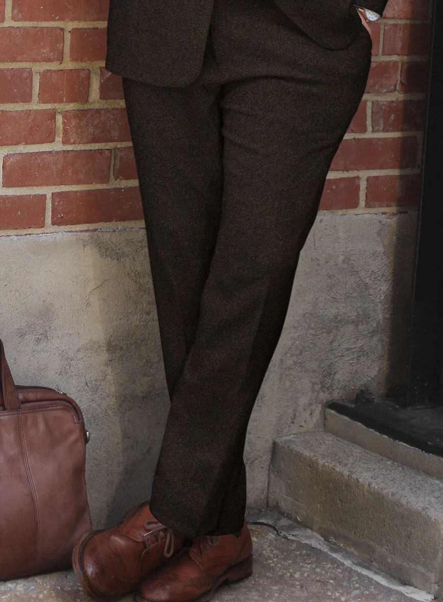 Naples Wide Herringbone Dark Brown Tweed Pants - Image 2