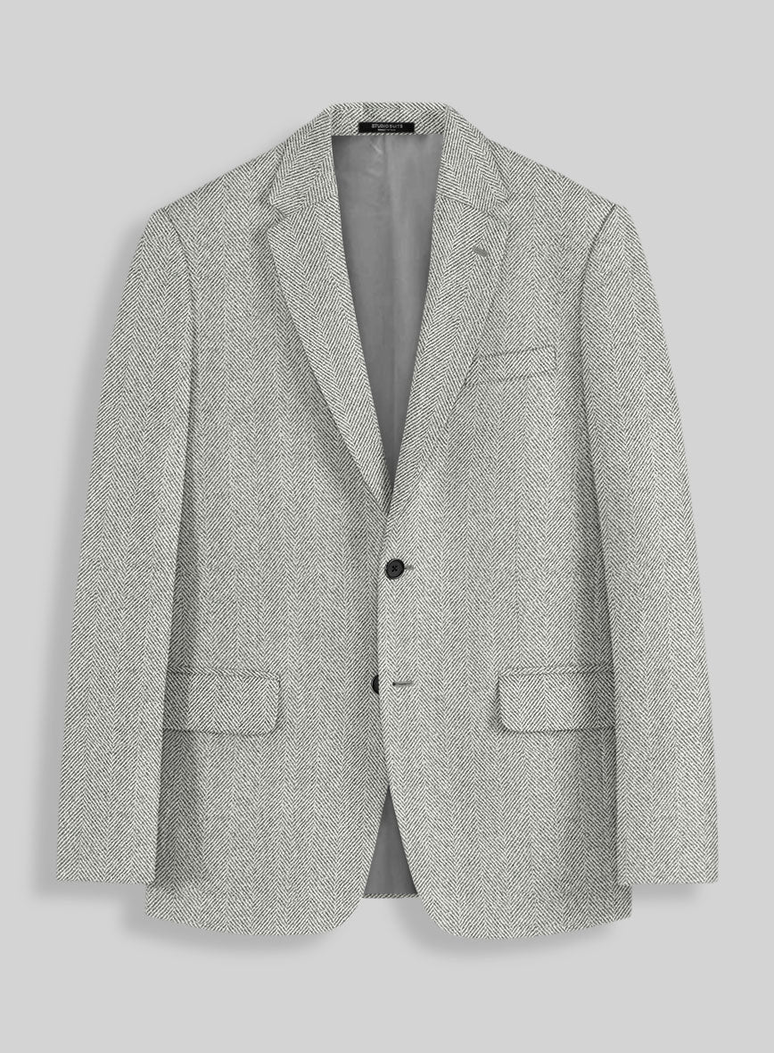Naples Wide Herringbone Light Gray Tweed Jacket