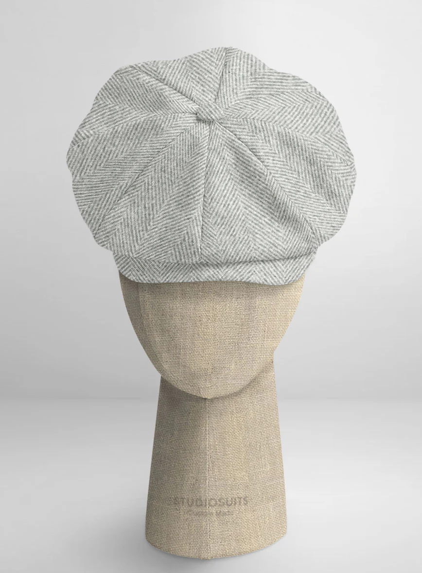 Naples Wide Herringbone Light Gray Tweed Newsboy Cap
