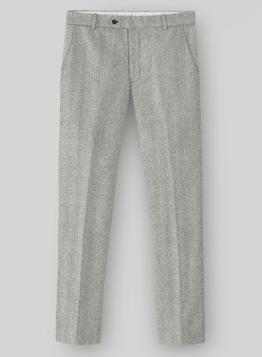 Naples Wide Herringbone Light Gray Tweed Pants