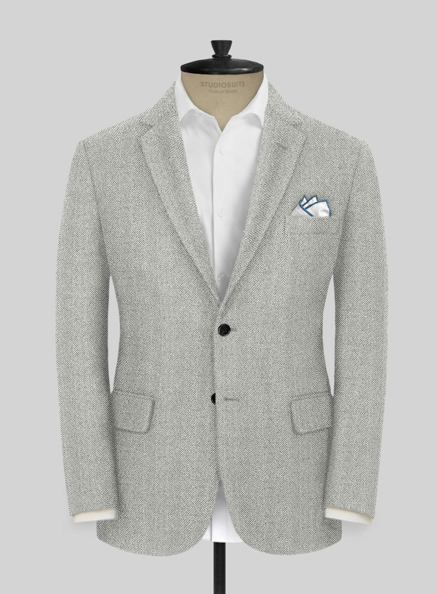 Naples Wide Herringbone Light Gray Tweed Suit - Image 5