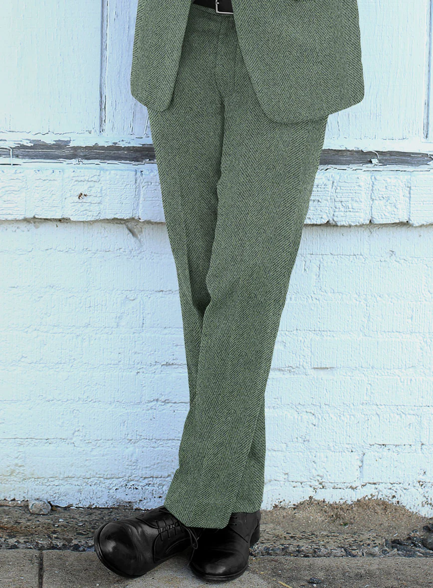 Naples Wide Herringbone Sage Green Tweed Pants - Image 2