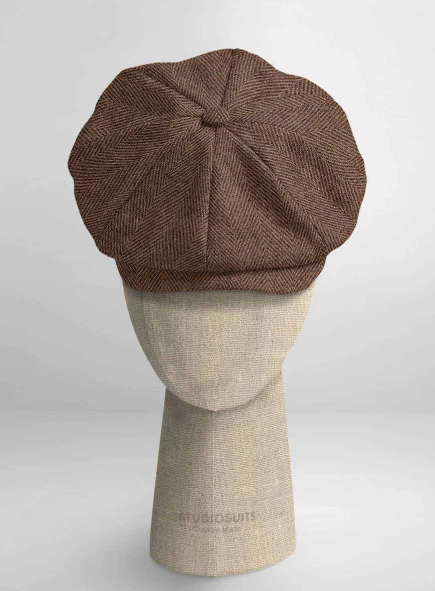 Naples Wide Herringbone Tan Tweed Newsboy Cap