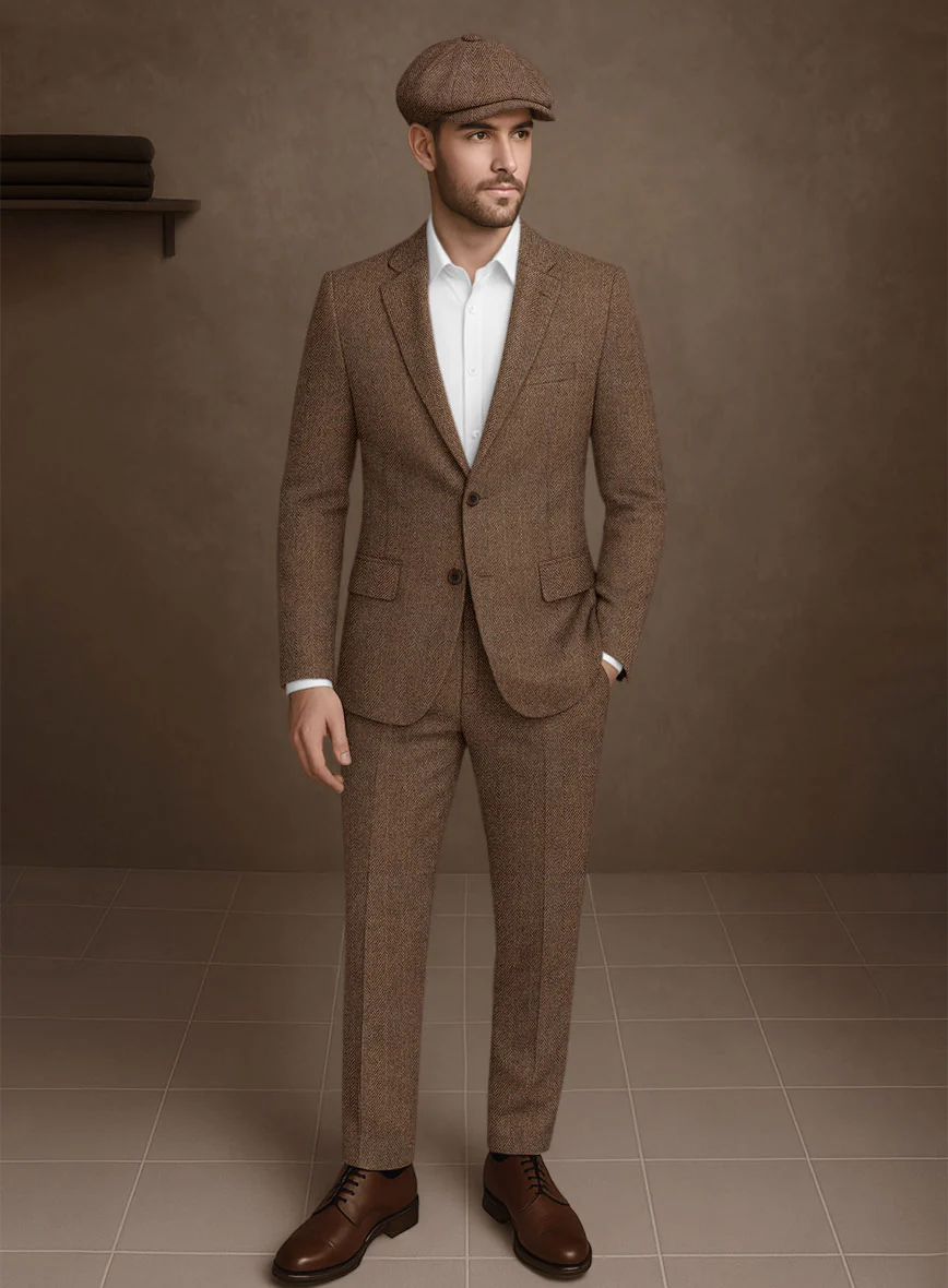 Naples Wide Herringbone Tan Tweed Suit