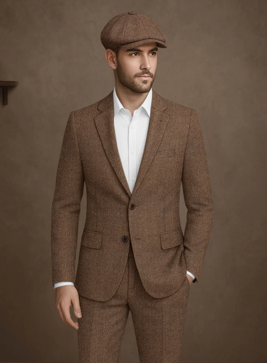 Naples Wide Herringbone Tan Tweed Suit - Image 4