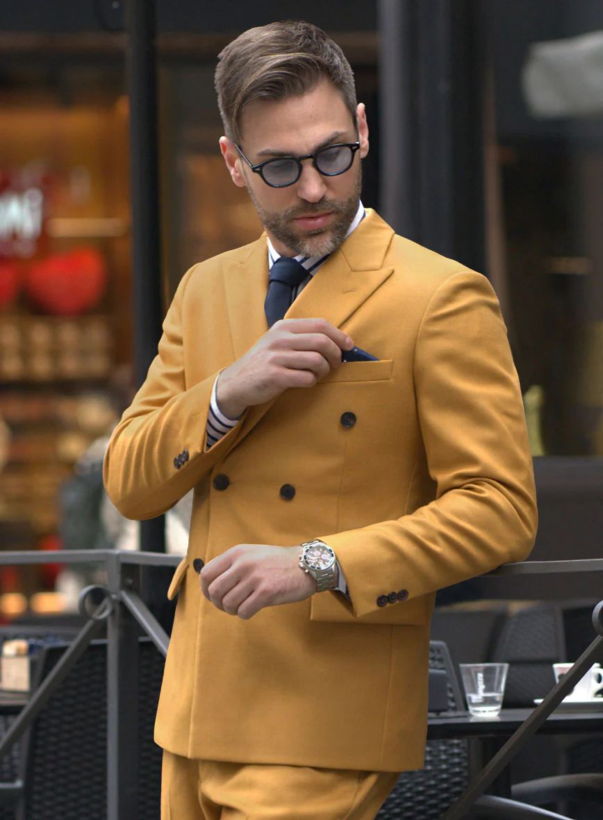 Naples Yellow Tweed Double Breasted Suit - Image 3
