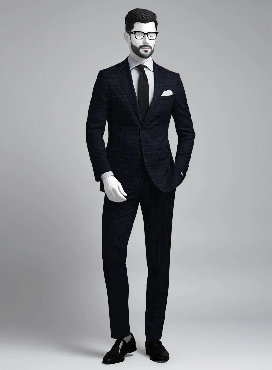 Napolean Alda Gingham Dark Blue Wool Suit