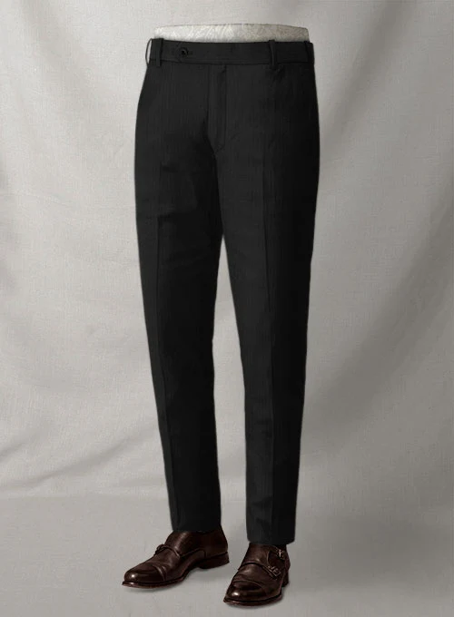 Napolean Black Herringbone Wool Pants