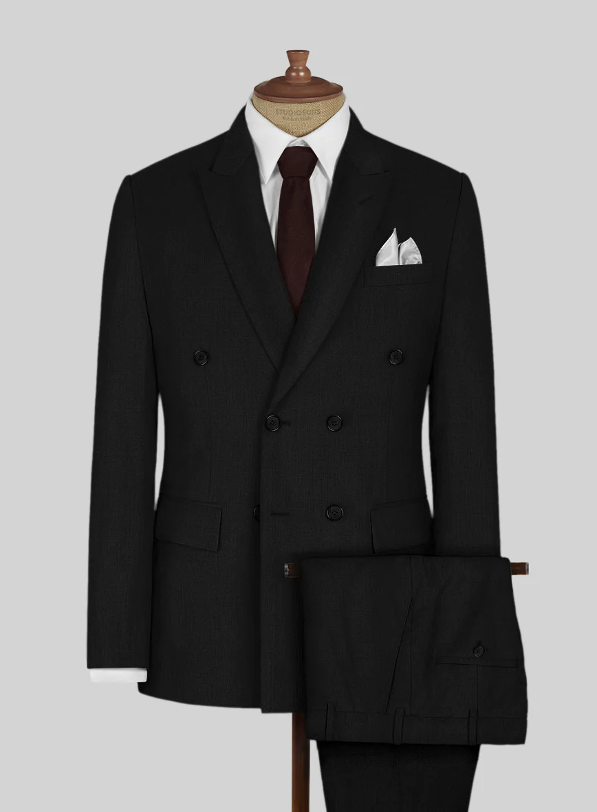 Napolean Black Wool Double Breasted Suit