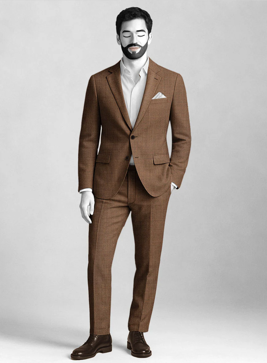 Napolean Caffaro Sharkskin Brown Wool Suit