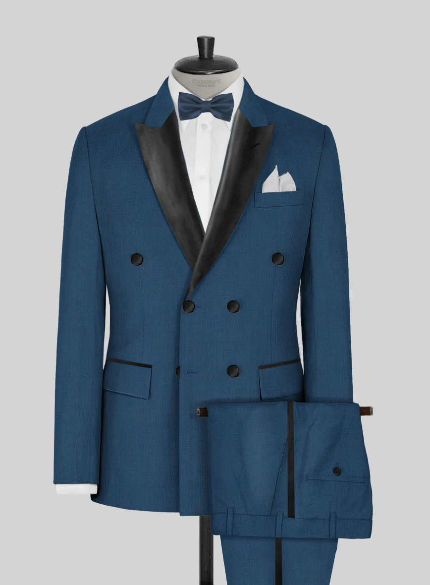 Napolean Casa Blue Wool Double Breasted Tuxedo Suit
