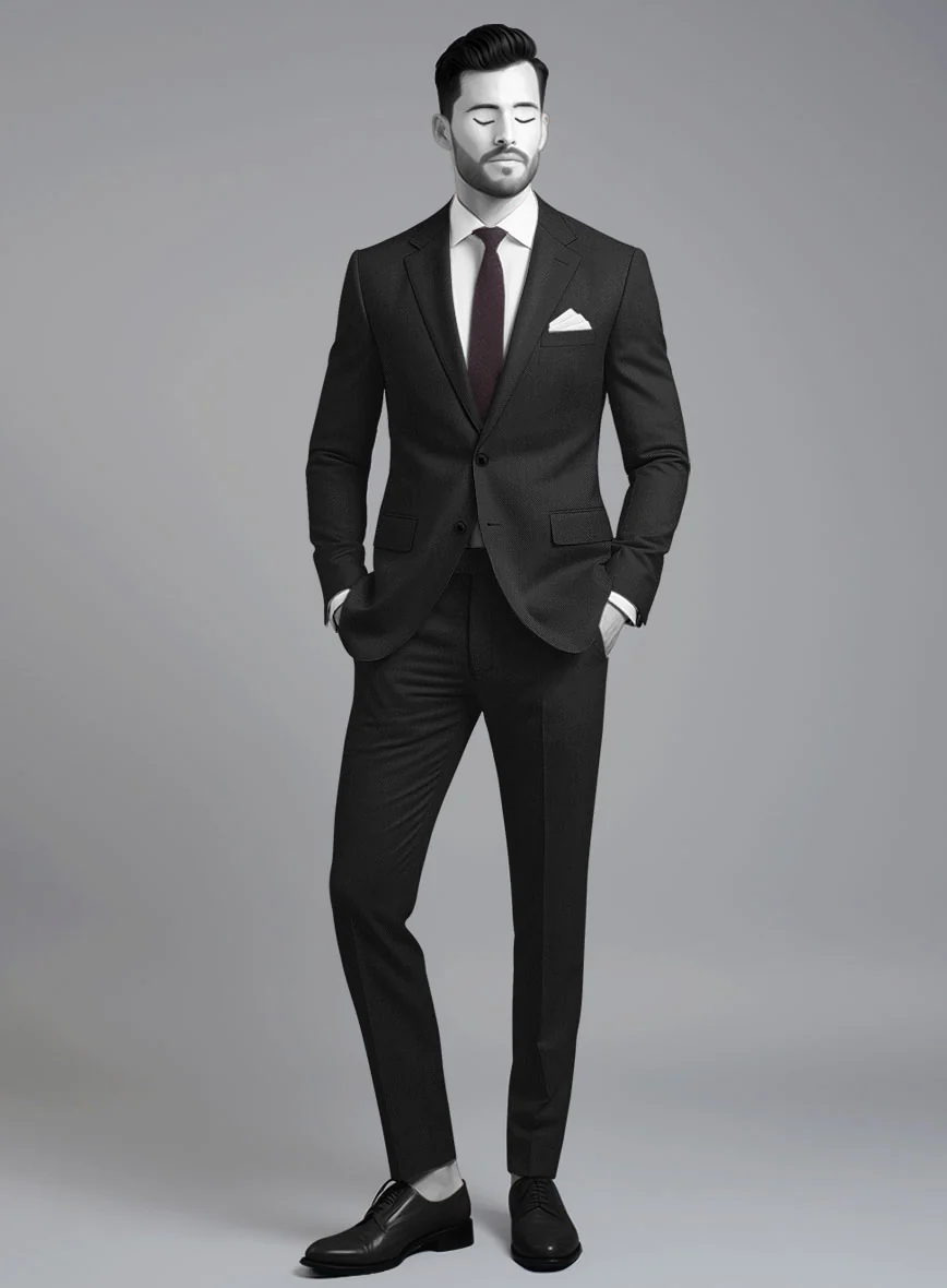 Napolean Cavalry Twill Black Wool Suit