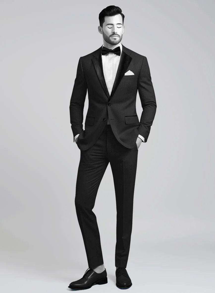 Napolean Cavalry Twill Black Wool Tuxedo Suit - Image 2