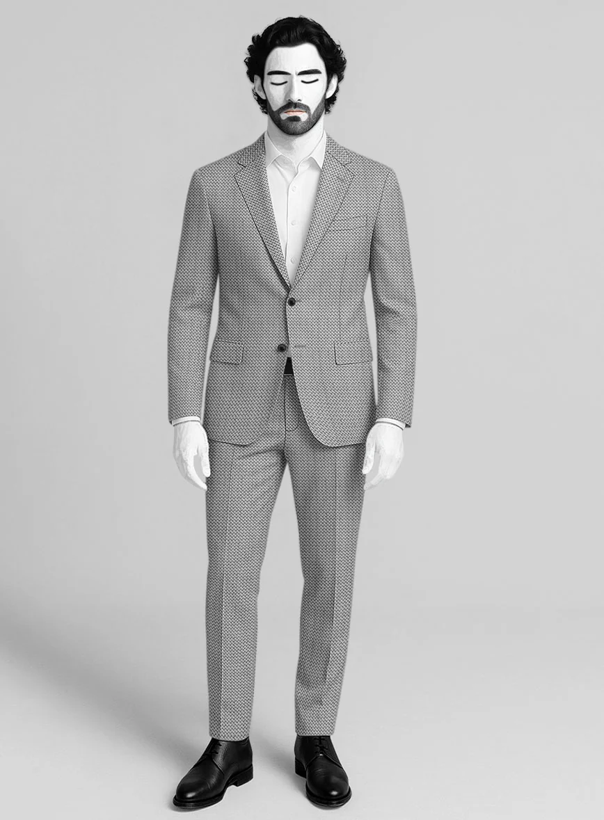 Napolean Dalmoro Chevron Weave Black And White Wool Suit