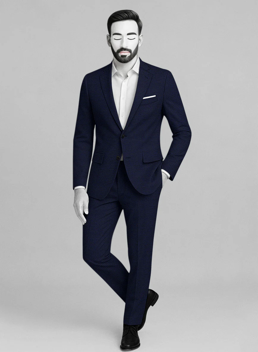 Napolean Dalmoro Chevron Weave Royal Blue Wool Suit