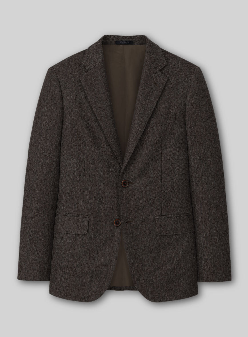 Napolean Dark Brown Herringbone Wool Suit - Image 2