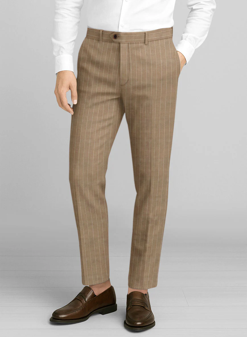 Napolean Derossi Stripe Beige Wool Pants