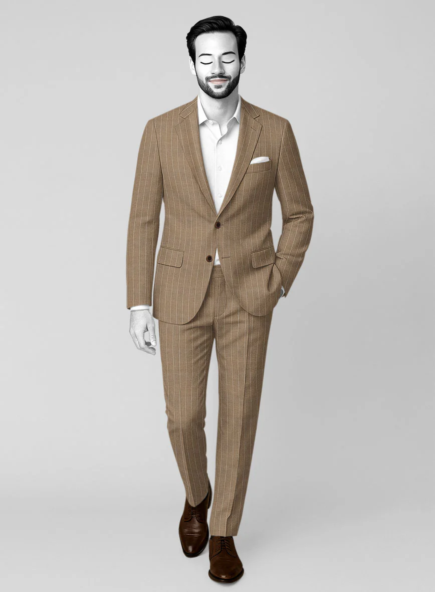 Napolean Derossi Stripe Beige Wool Suit