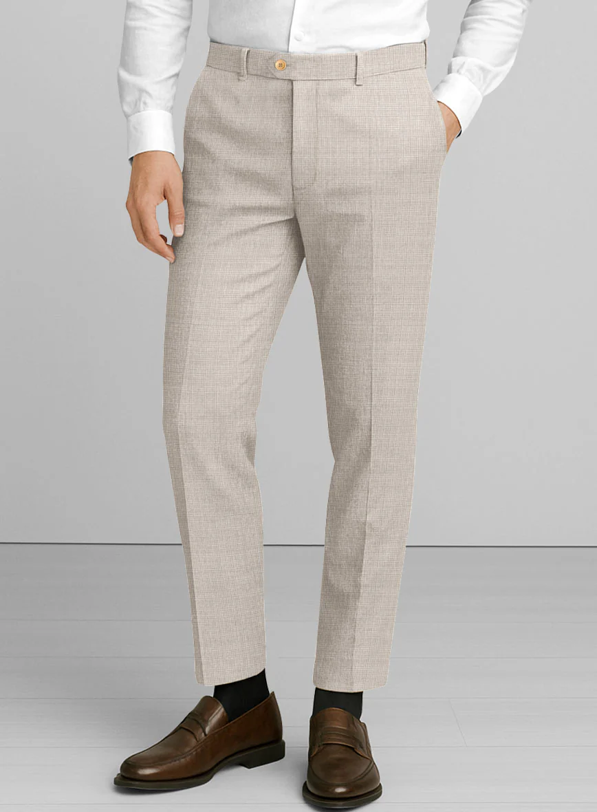 Napolean Fioran Microcheck Beige Wool Pants