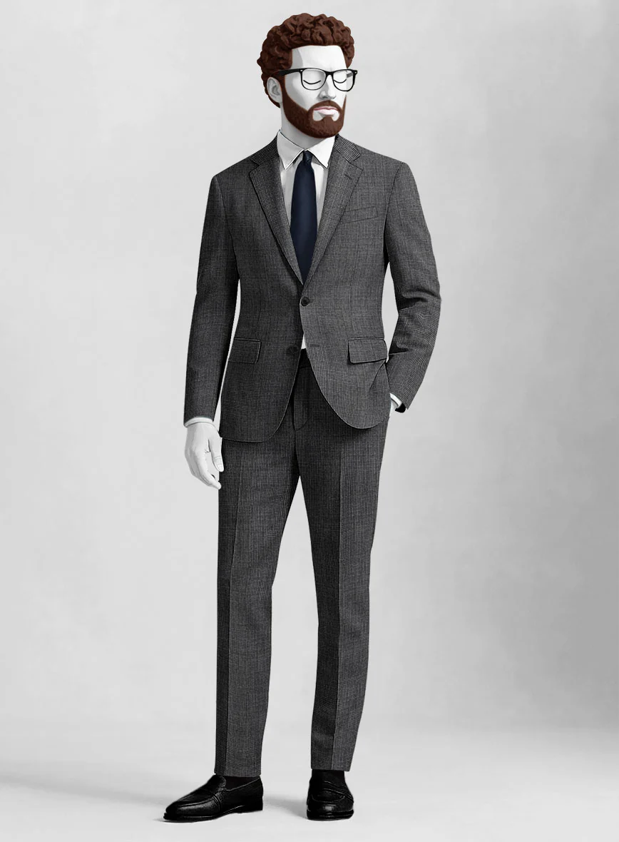 Napolean Fioran Microcheck Iron Gray Wool Suit