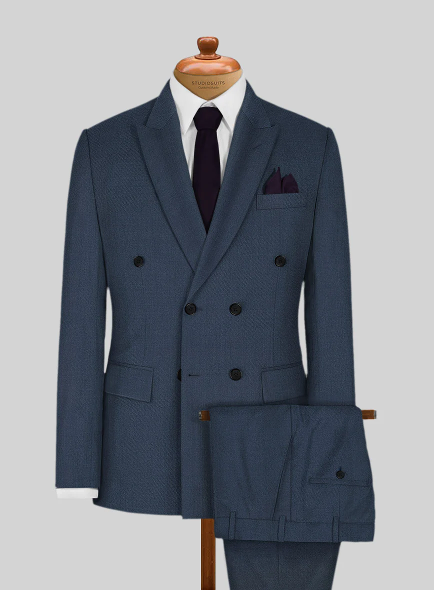Napolean Flat Blue Wool Double Breasted Suit