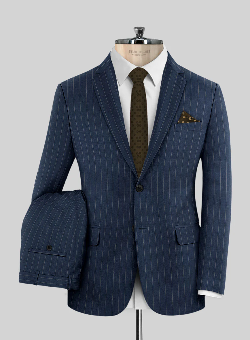 Napolean Genova Stripe Blue Wool Suit - Image 2