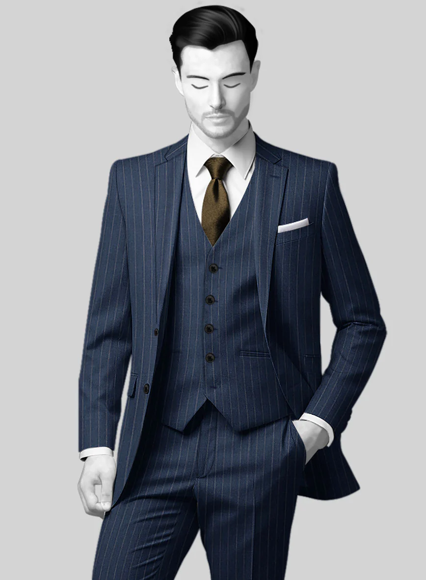 Napolean Genova Stripe Blue Wool Suit - Image 3