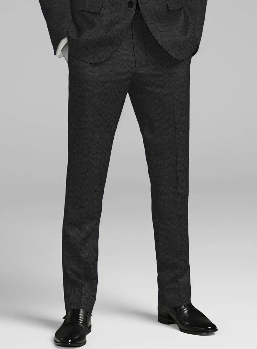 Napolean Imperial Black Herringbone Wool Suit - Image 5