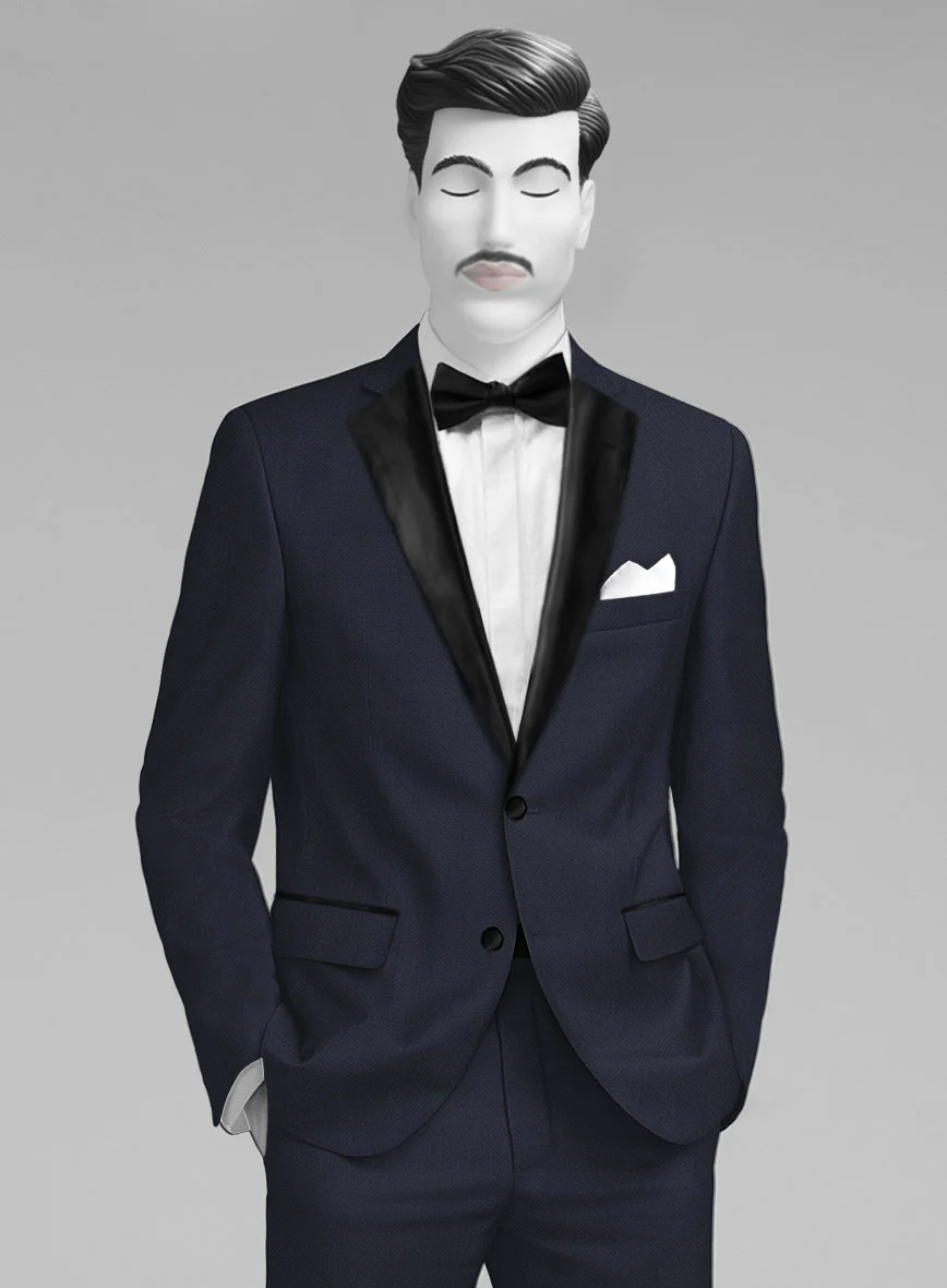 Napolean Imperial Blue Herringbone Wool Tuxedo Jacket - Image 2