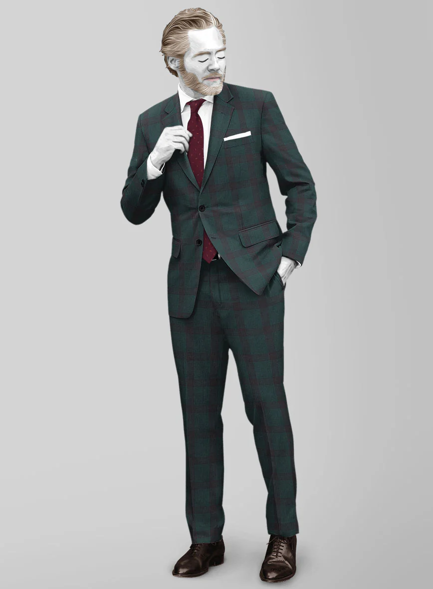 Napolean Knight Green Check Wool Suit