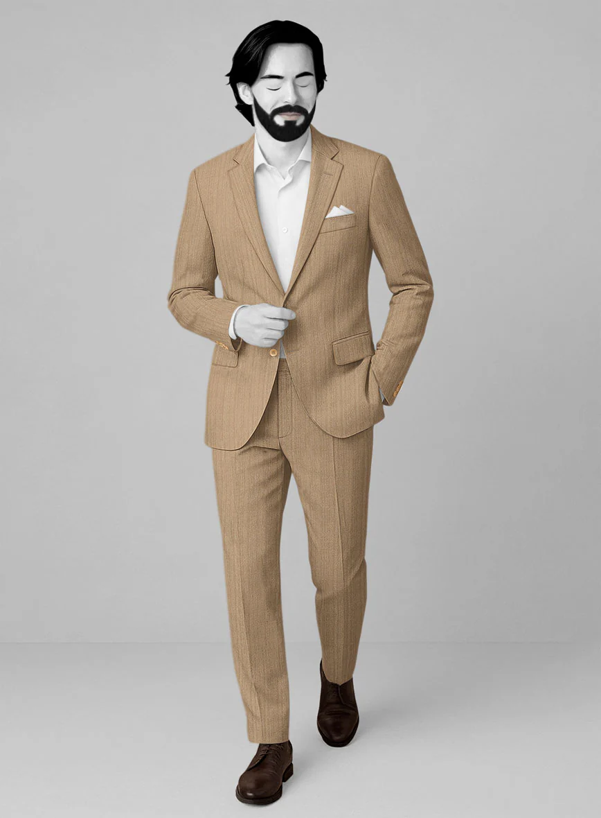 Napolean Lurvani Herringbone Biscotti Wool Suit