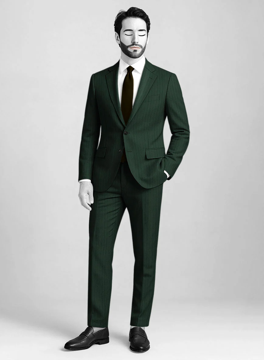Napolean Lurvani Herringbone Green Wool Suit