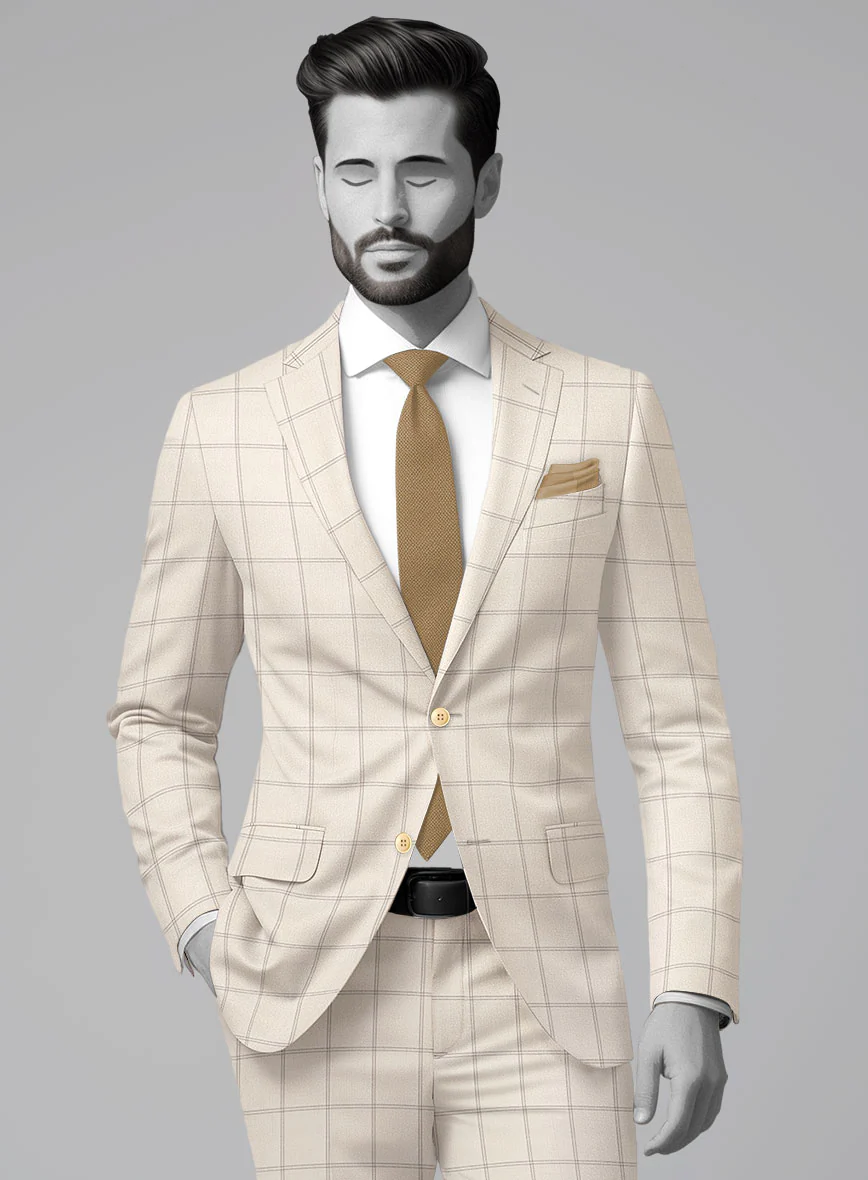 Napolean Noemi Windowpane Beige Wool Jacket - Image 2