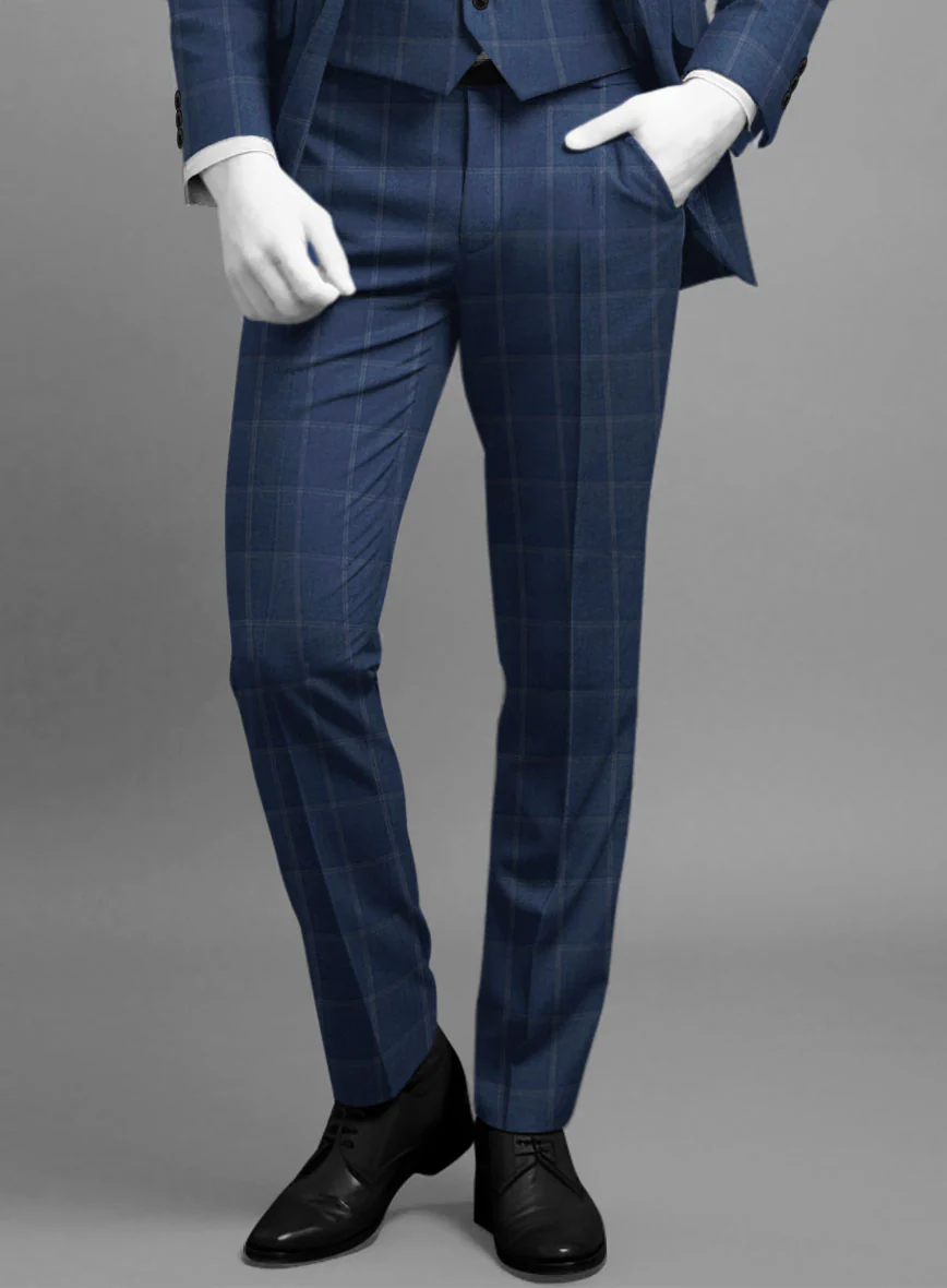 Napolean Noemi Windowpane Blue Wool Pants - Image 2